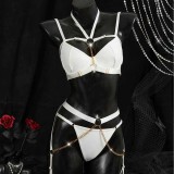 Women Lingerie Metallic Chain Halter Neck Uniform Party Cosplay Two-Piece Set