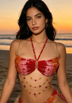 Women Pearl Body Chain Cover-Up Halter Neck Top Women Pearl Body Chain Cover-Up Halter Neck Top