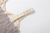 Women Summer Fashion Patchwork Striped Halter Low Back Irregular Skirt Set