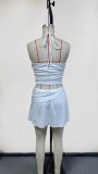 Women Casual Fashion Solid Strapless Mini Skirt Set