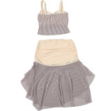 Women Summer Fashion Patchwork Striped Halter Low Back Irregular Skirt Set