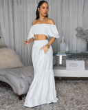 Women Summer Solid Off-Shoulder Ruffle Edge Short Sleeve Top with Bell Bottom Pants（Processing time need 3-6 days）