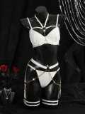 Women Lingerie Metallic Chain Halter Neck Uniform Party Cosplay Two-Piece Set
