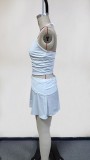 Women Casual Fashion Solid Strapless Mini Skirt Set