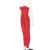 Women Strapless Tight Fitting Sexy Low Back Jumpsuit