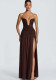 Women Spring Summer Solid Strapless High Slit Ruched Long Dress