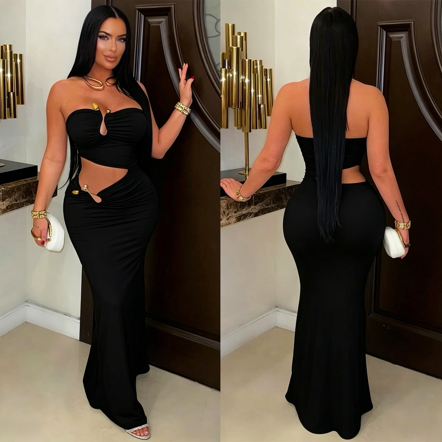 Strapless Low Back Bodycon Dress for Evening Clubwear