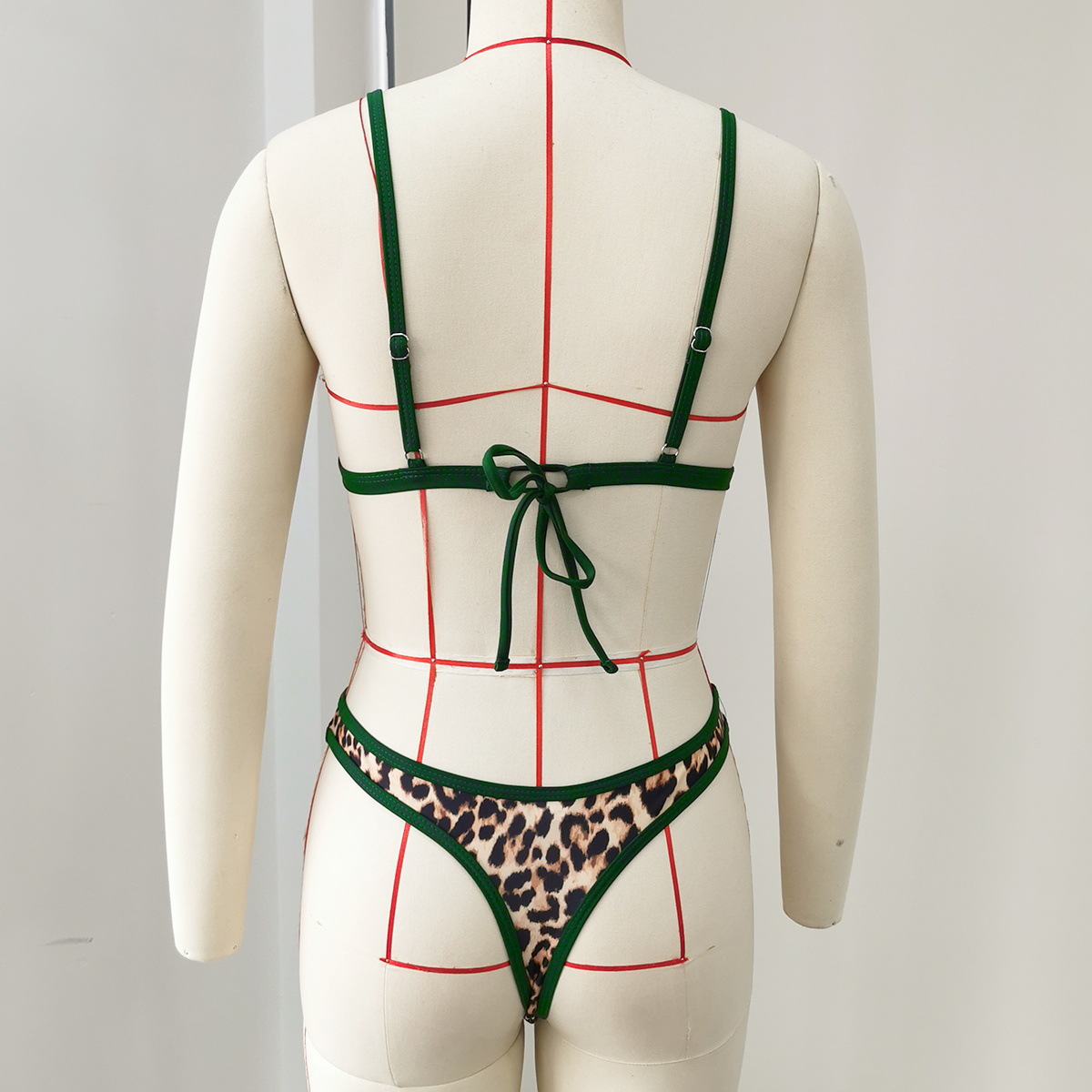 Leopard Hollow-Out Lace-Up Two-Piece Bikini for Pool Parties