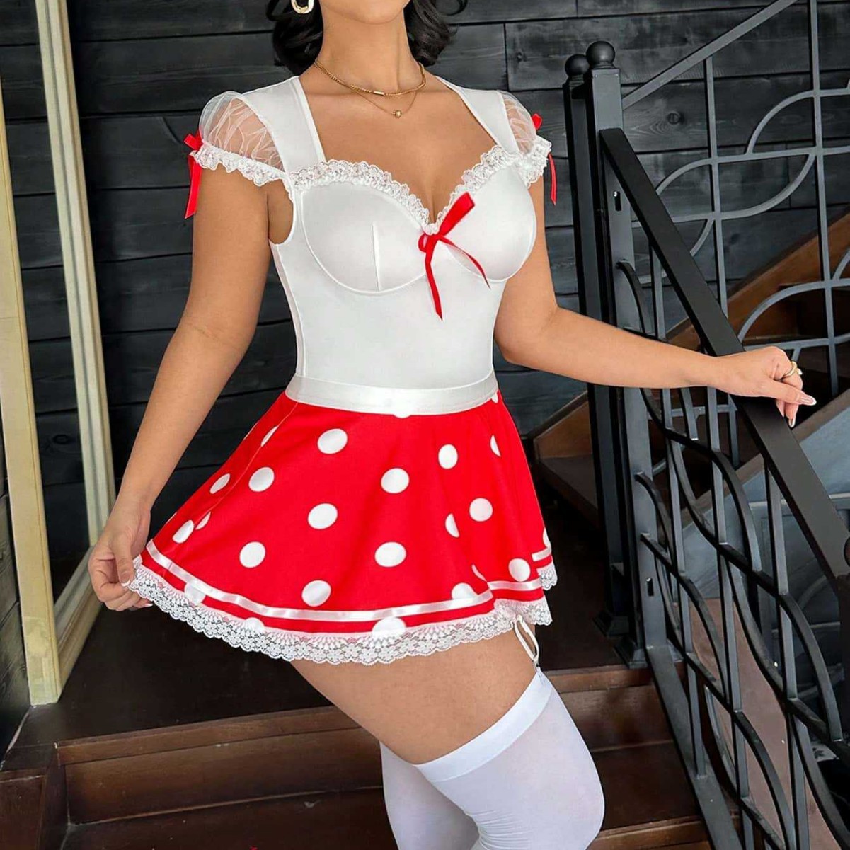 Polka Dot Lingerie Dress Set for Intimate Roleplay