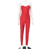 Women Strapless Tight Fitting Sexy Low Back Jumpsuit