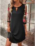 Women Summer Round Neck Lace 7-Point Sleeve Dress