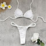 Women White Rope Lace-Up Sexy Backless Two Piece Swimwear