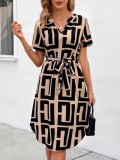 Women Summer Short Sleeve Stripe Casual V-Neck Dress