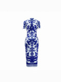 Women Elegant Print Short Sleeve Bodycon Dress