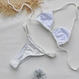 Women White Rope Lace-Up Sexy Backless Two Piece Swimwear