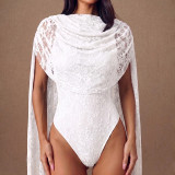 Women Lace Ruffle Tie Backless Bodysuit
