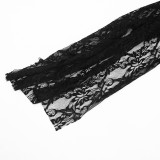 Women Lace Ruffle Tie Backless Bodysuit