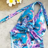 Women Multi-Color Print V-Neck One Piece Swimwear