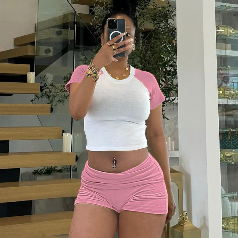 High-Waist Rolled Stretch Denim Shorts for Summer