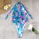 Women Multi-Color Print V-Neck One Piece Swimwear