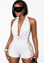 Women Sexy V-Neck Patchwork Lace Romper