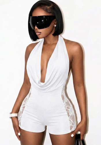 Women Sexy V-Neck Patchwork Lace Romper
