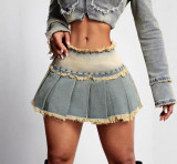 Women Summer Casual Raw Edge Denim Midi Skirt