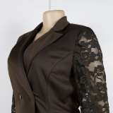 Women Elegant Lace Patchwork Blazer Two Piece Set