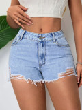 Women Ripped Elegant Denim Shorts