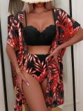 Women Holidays Maple Leaf Print Bikini Three Piece Swimwear
