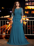 Plus Size Lace Half Sleeve Elegant Ruffle Edge Layered Dress