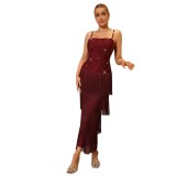 Women Cami Beaded Tassel Bandage Maxi Dress