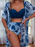 Women Holidays Maple Leaf Print Bikini Three Piece Swimwear
