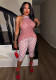 Women Polka Dot Print Halter Neck Tie Backless 7-Point Jumpsuit
