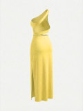 Women Sexy One Shoulder Strapless Top & Split Skirt Two Piece Set