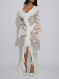 Women Sexy Lace V-Neck Long Sleeve Bodycon Dress