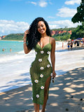 Women Knitting Crochet Halter Split Mesh Beach Sexy Dress