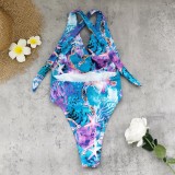 Women Multi-Color Print V-Neck One Piece Swimwear