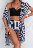 Women Holidays Maple Leaf Print Bikini Three Piece Swimwear