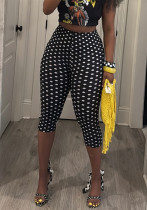Women Polka Dot Print Casual 7-Point Pants
