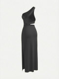 Women Sexy One Shoulder Strapless Top & Split Skirt Two Piece Set