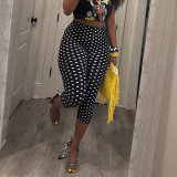 Women Polka Dot Print Casual 7-Point Pants