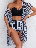 Women Holidays Maple Leaf Print Bikini Three Piece Swimwear