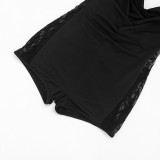 Women Sexy V-Neck Patchwork Lace Romper