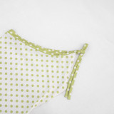 Women Polka Dot Print One Shoulder Tie Asymmetrical Dress