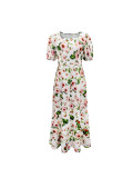 Women Holidays Casual Print Split Bubble Sleeve Dress