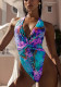 Women Multi-Color Print V-Neck One Piece Swimwear