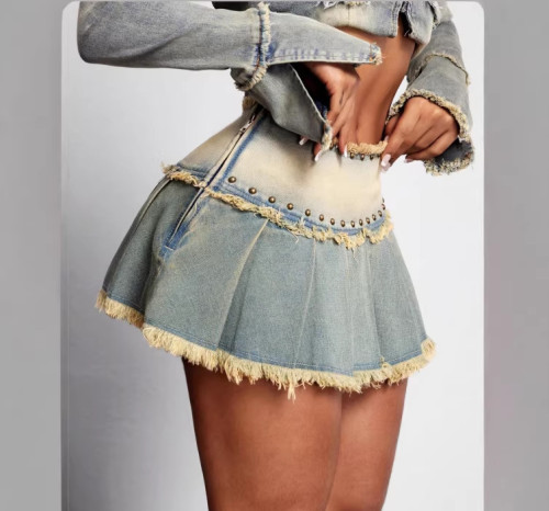 Women Summer Casual Raw Edge Denim Midi Skirt