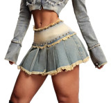 Women Summer Casual Raw Edge Denim Midi Skirt
