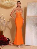 Women Strapless Sleeveless Beaded Mermaid Bandage Dress